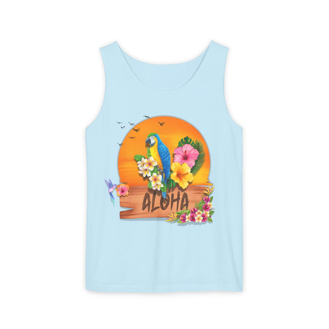 Tropical Parrot Aloha Tank Top Tank Top Printify Chambray XS