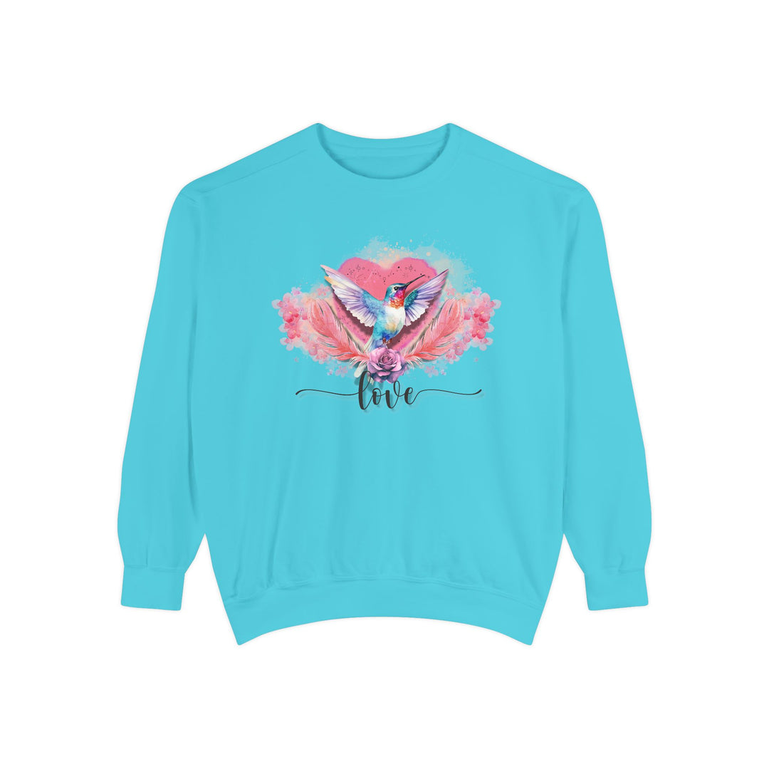 Romantic Hummingbird Love Sweatshirt Sweatshirt Printify Lagoon Blue S