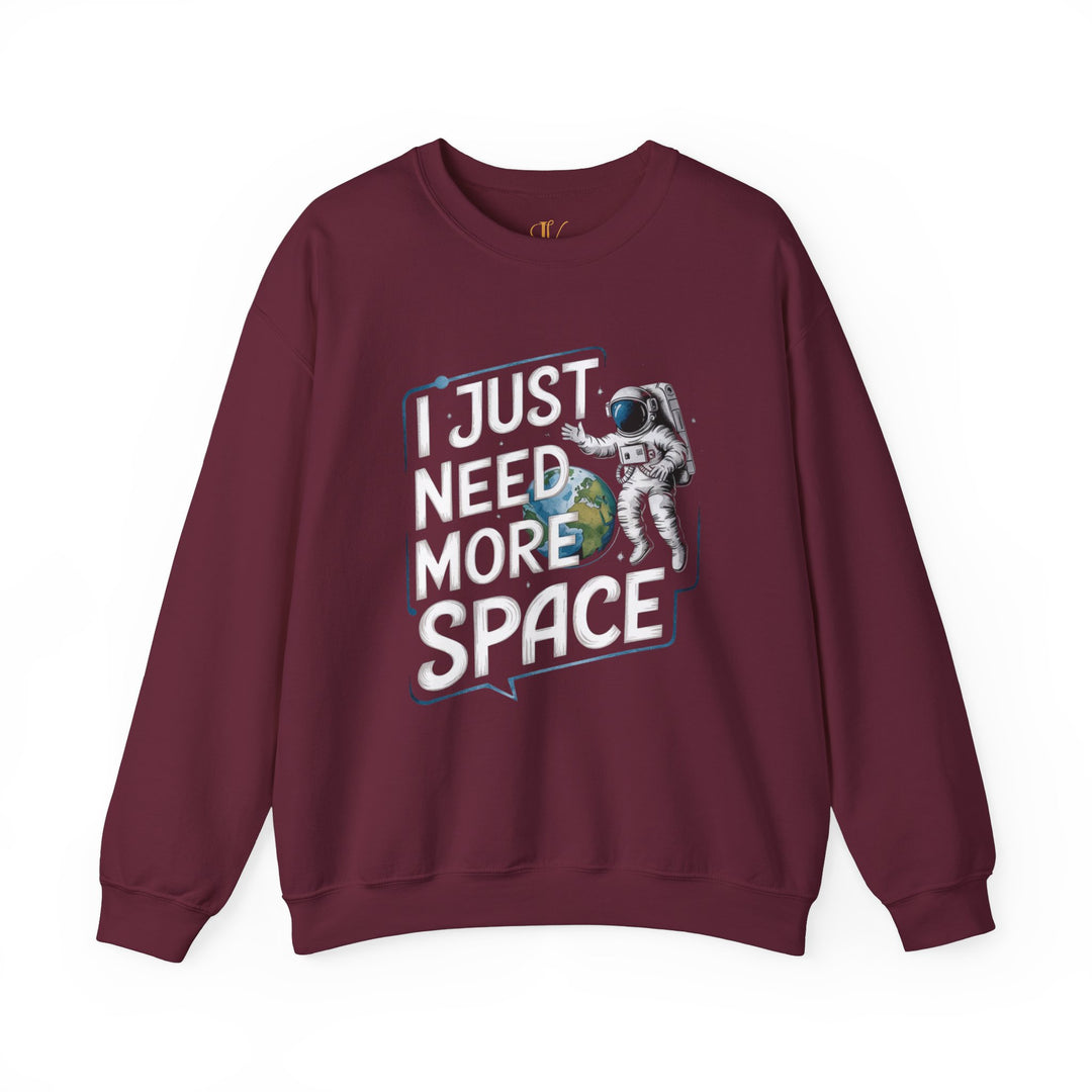 Space Astronaut Crewneck Sweatshirt - I JUST NEED MORE SPACE Sweatshirt Printify S Maroon