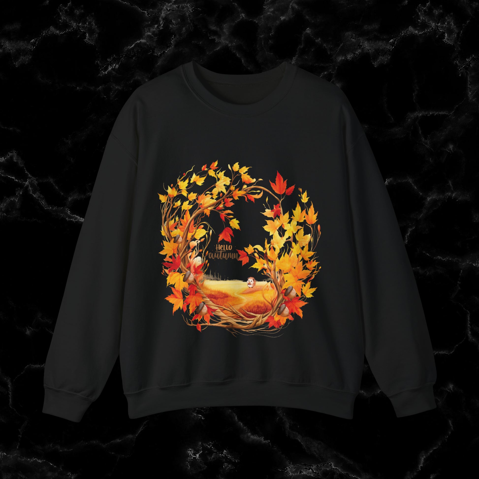 Hello Autumn Sweatshirt | Fall Design - Fall Seasonal Sweatshirt - Beauty Of Autumn Sweatshirt S Black 