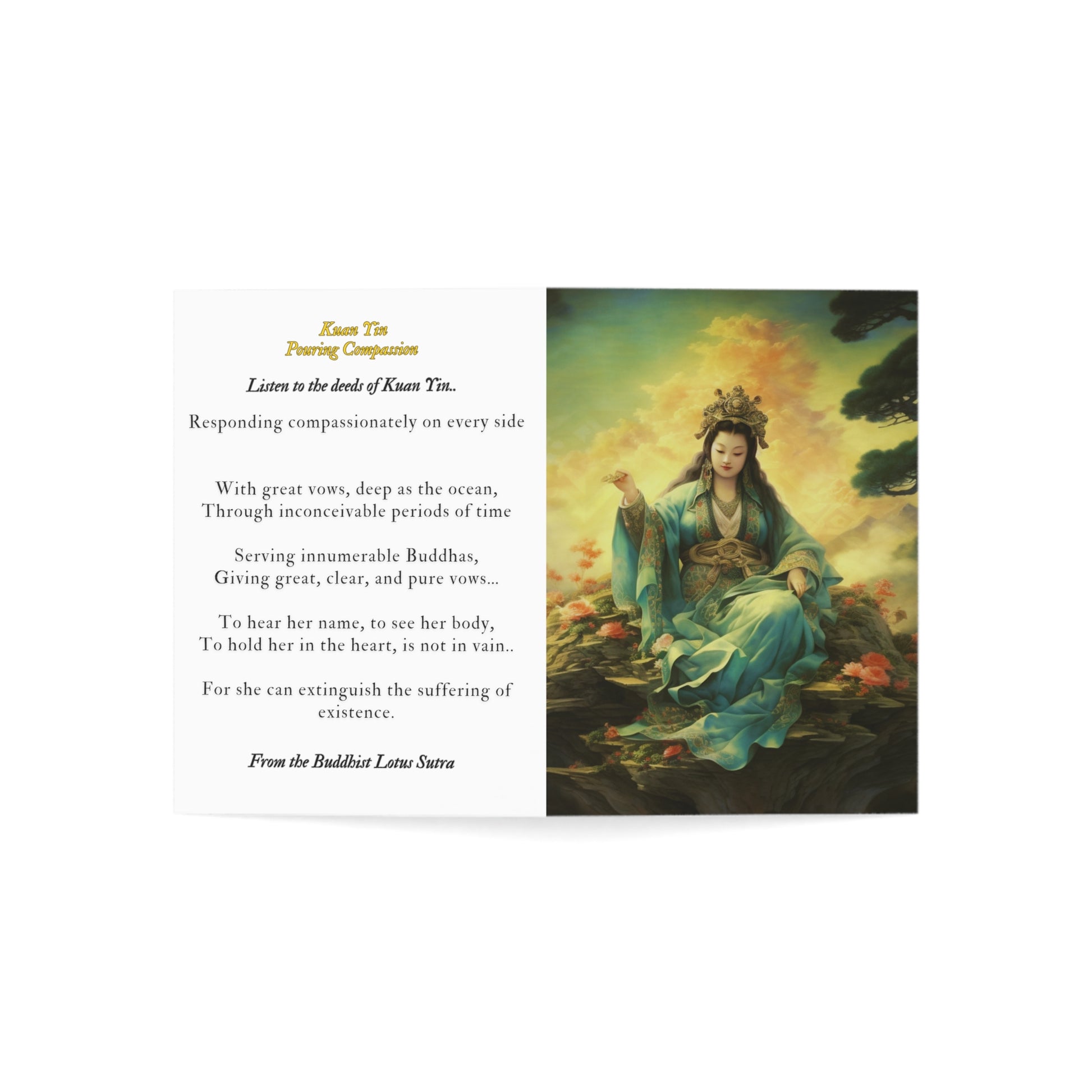 Quan Yin Card - Mother of Compassion, Kuan Yin Gift Card, Blank Inside, Goddess of Compassion Spiritual Card Paper products   