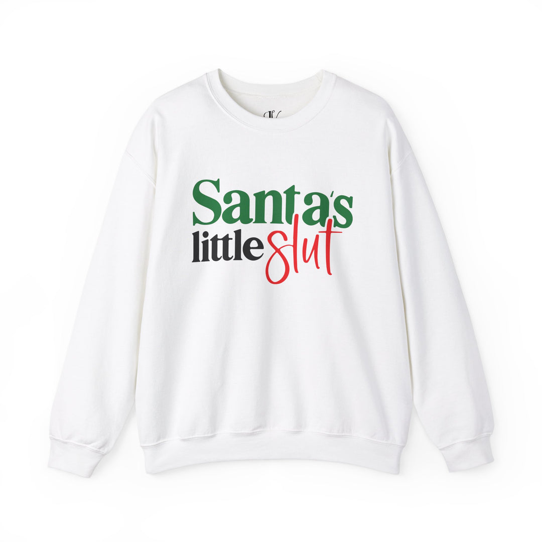 Santa's Little Slut Christmas Sweatshirt Sweatshirt Printify S White