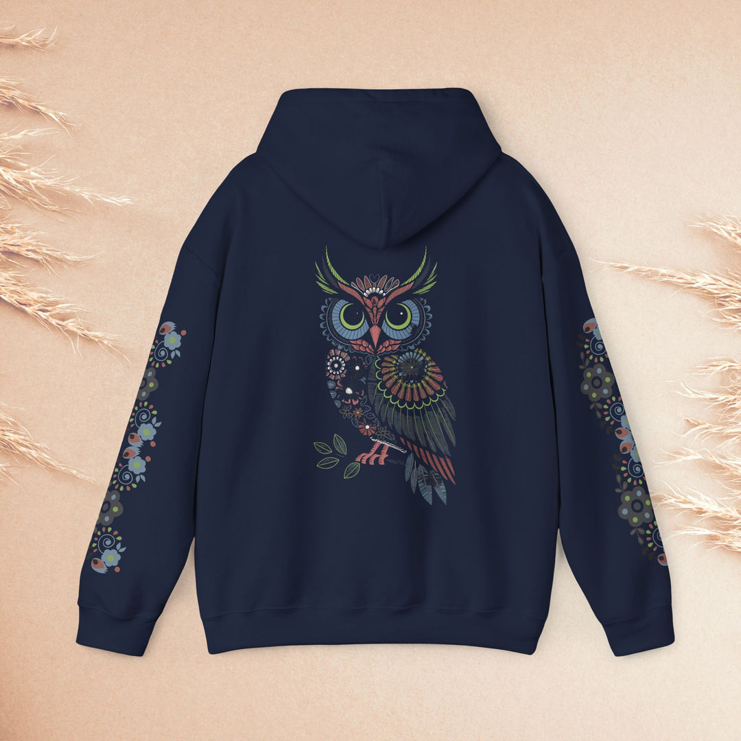 Bohemian Owl Hoodie with Earthy Tones and Floral Motifs Hoodie Printify