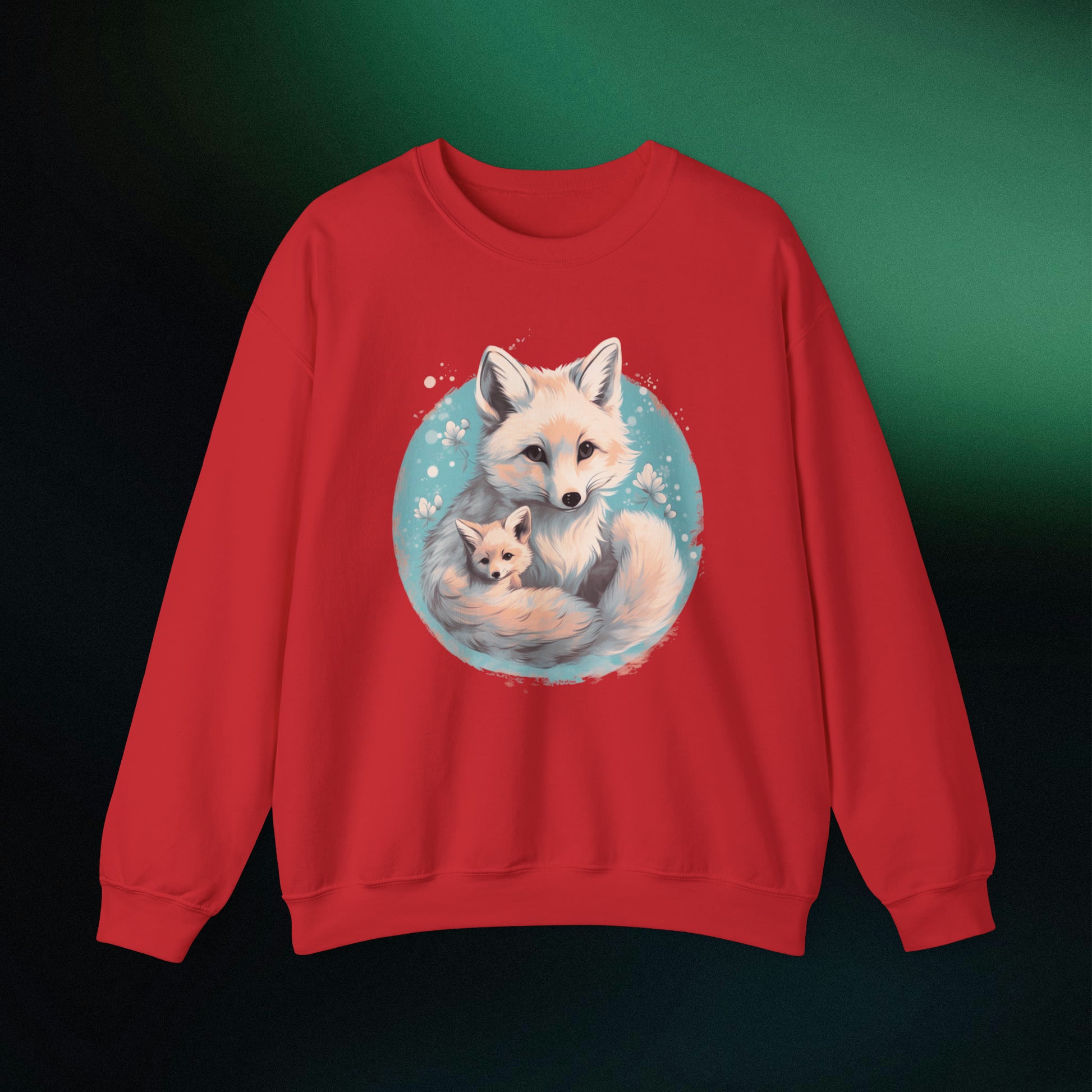 Vintage Forest Witch Aesthetic Sweatshirt - Cozy Fox Cottagecore Sweater with Mommy and Baby Fox Design Sweatshirt S Red 