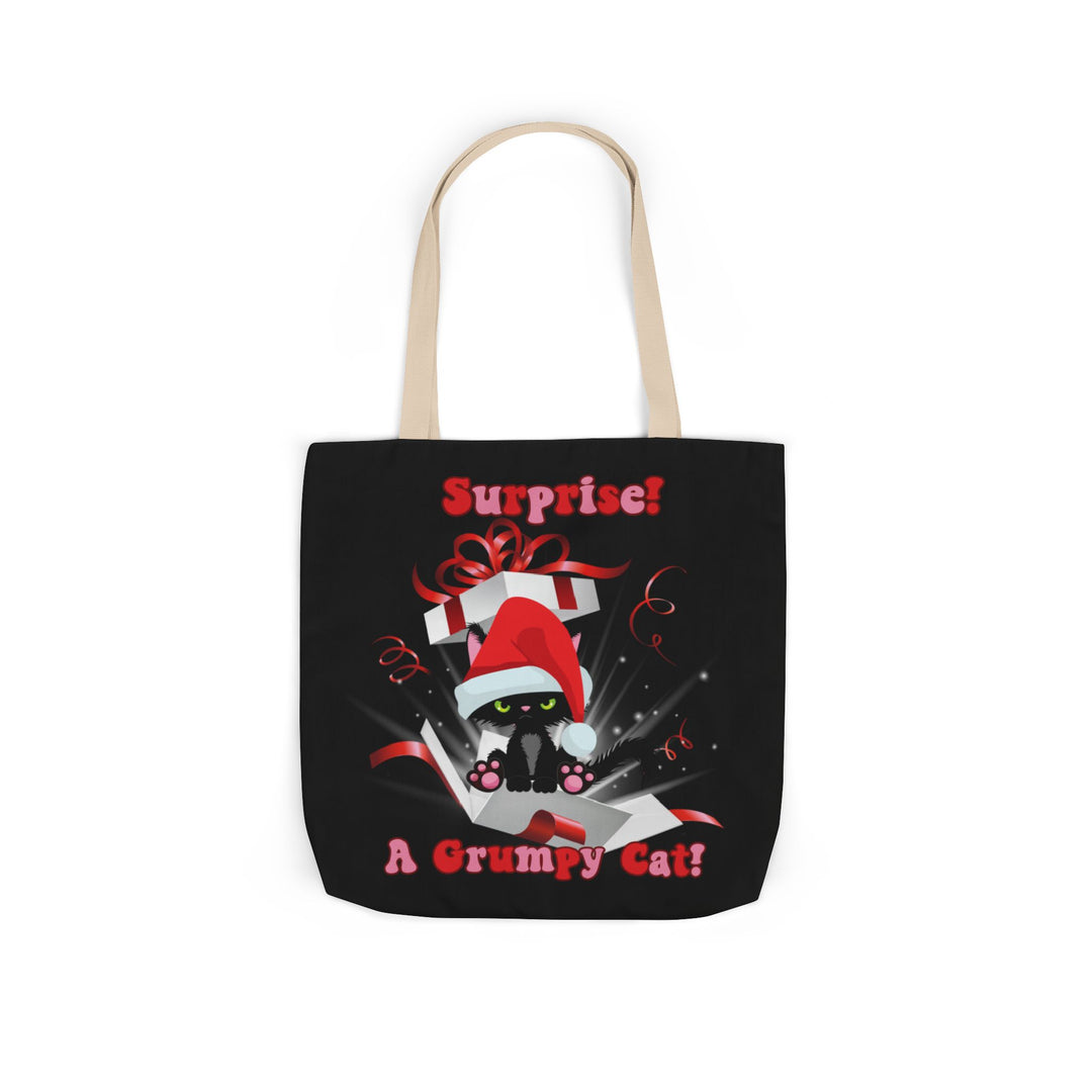 Canvas Tote Bag Grumpy Cat Christmas Surprise Accessories Printify 18" × 18'' Beige