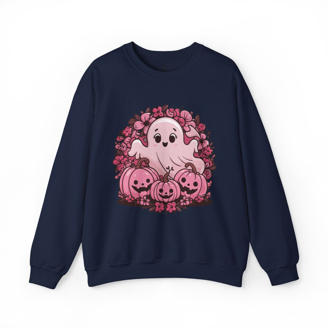 Cute Pink Ghost Halloween Sweatshirt Sweatshirt Printify S Navy