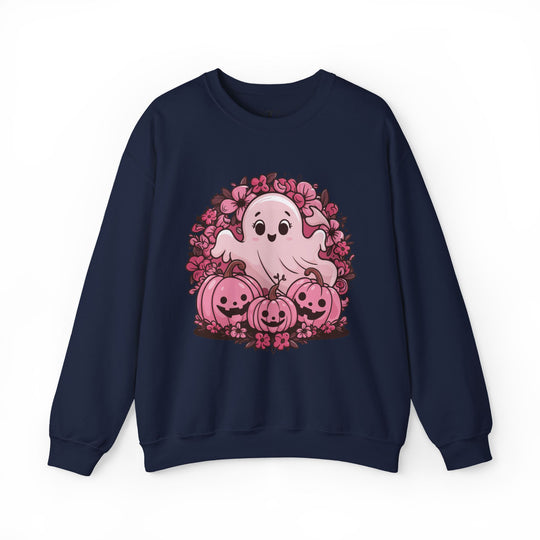 Cute Pink Ghost Halloween Sweatshirt Sweatshirt Printify S Navy