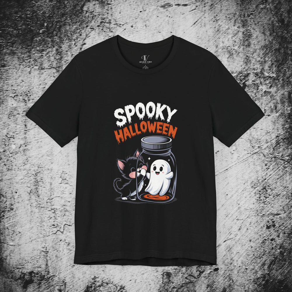 Spooky Cat & Ghost Halloween T-Shirt