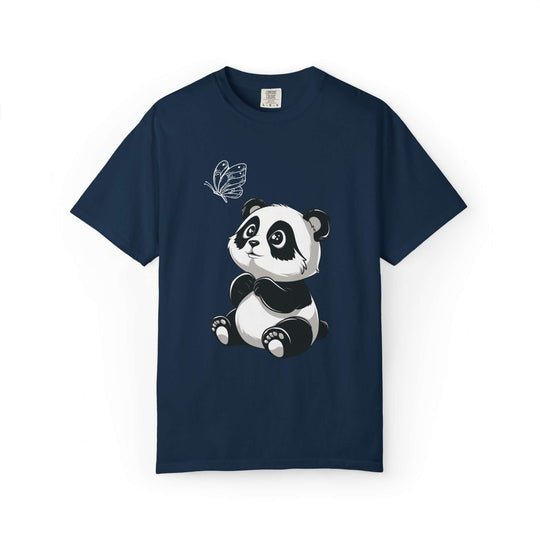 Adorable Panda & Butterfly Tee T-Shirt Printify True Navy S