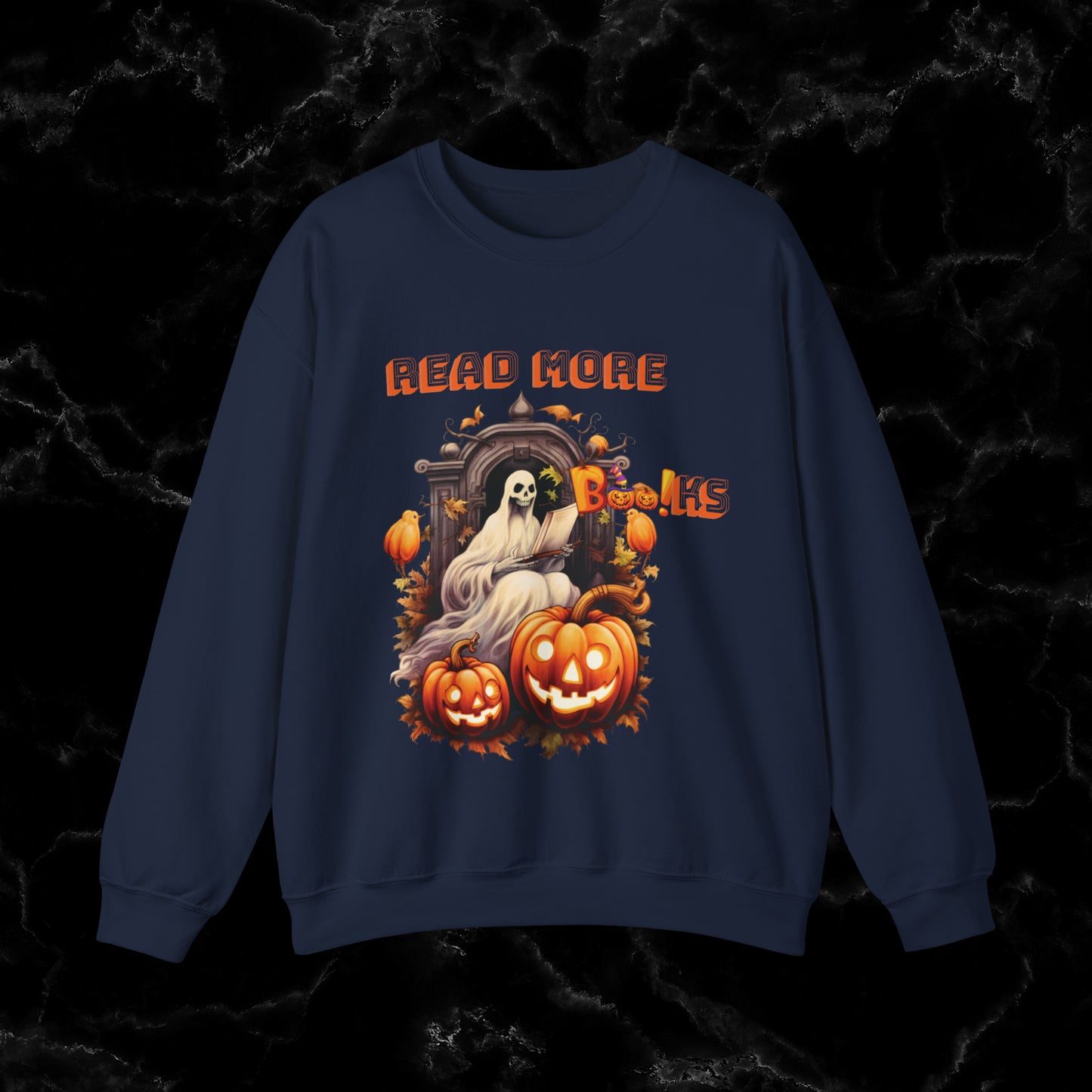 Read More Books Sweatshirt - Book Lover Halloween Sweater for Librarians and Students Sweatshirt S Navy 