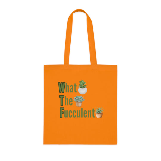 Funny Cotton Tote Bag - What The Fucculent - Gardening Pun Bags Printify One size Orange