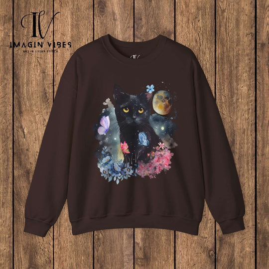 Imagin Vibes: Floral Cat & Butterflies Sweatshirt Sweatshirt S Dark Chocolate 