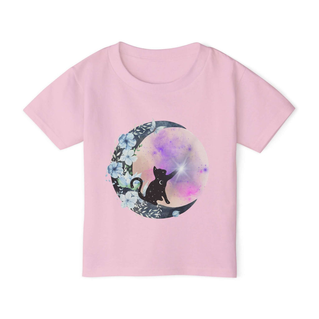 Cat Silhouette Toddler T-shirt with Moon and Stars Kids clothes Printify Light Pink 2T