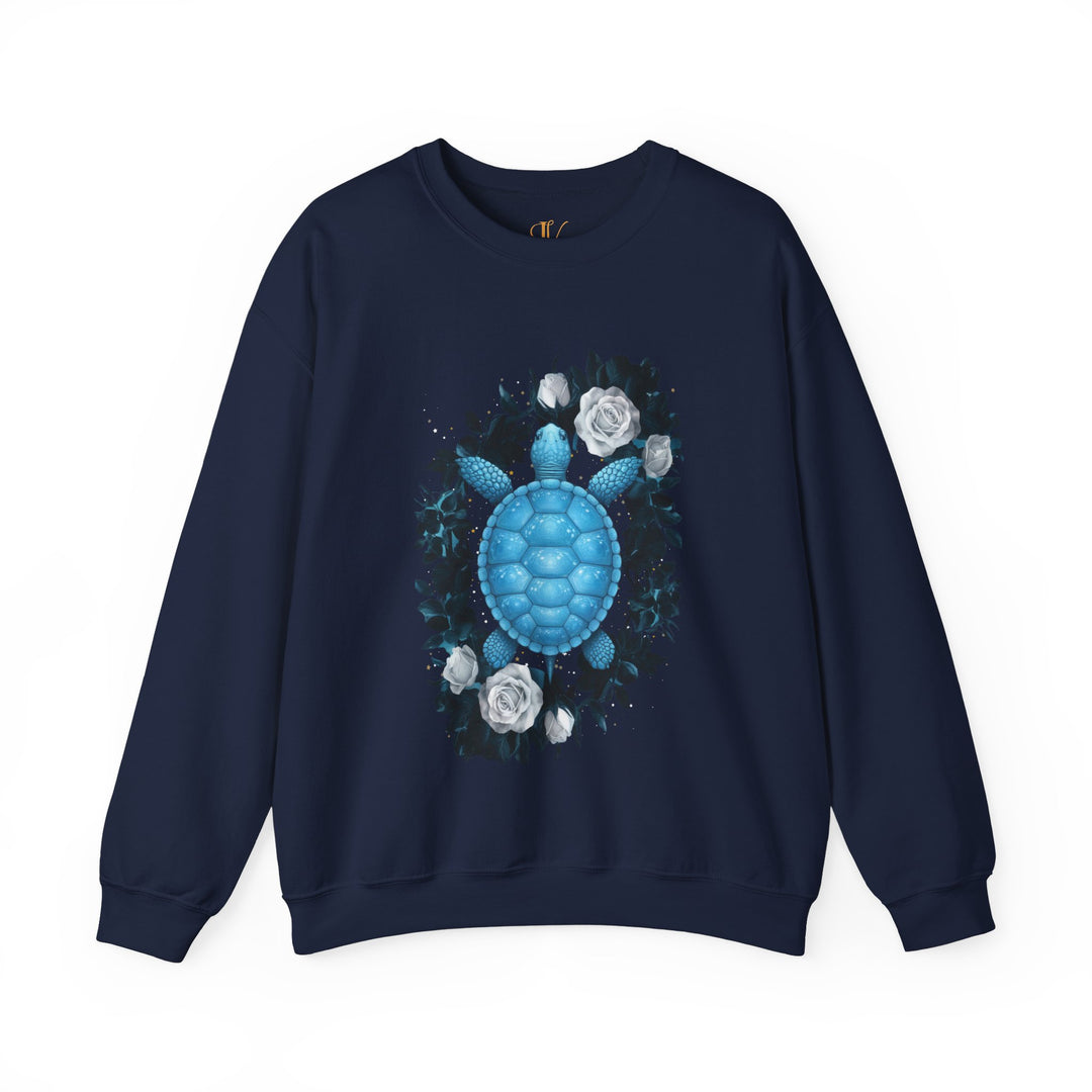 Blue Turtle and White Roses Sweatshirt Sweatshirt Printify S Navy