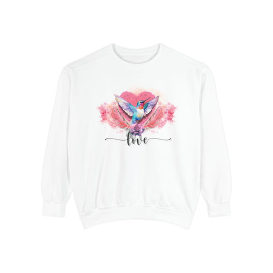 Romantic Hummingbird Love Sweatshirt Sweatshirt Printify White S