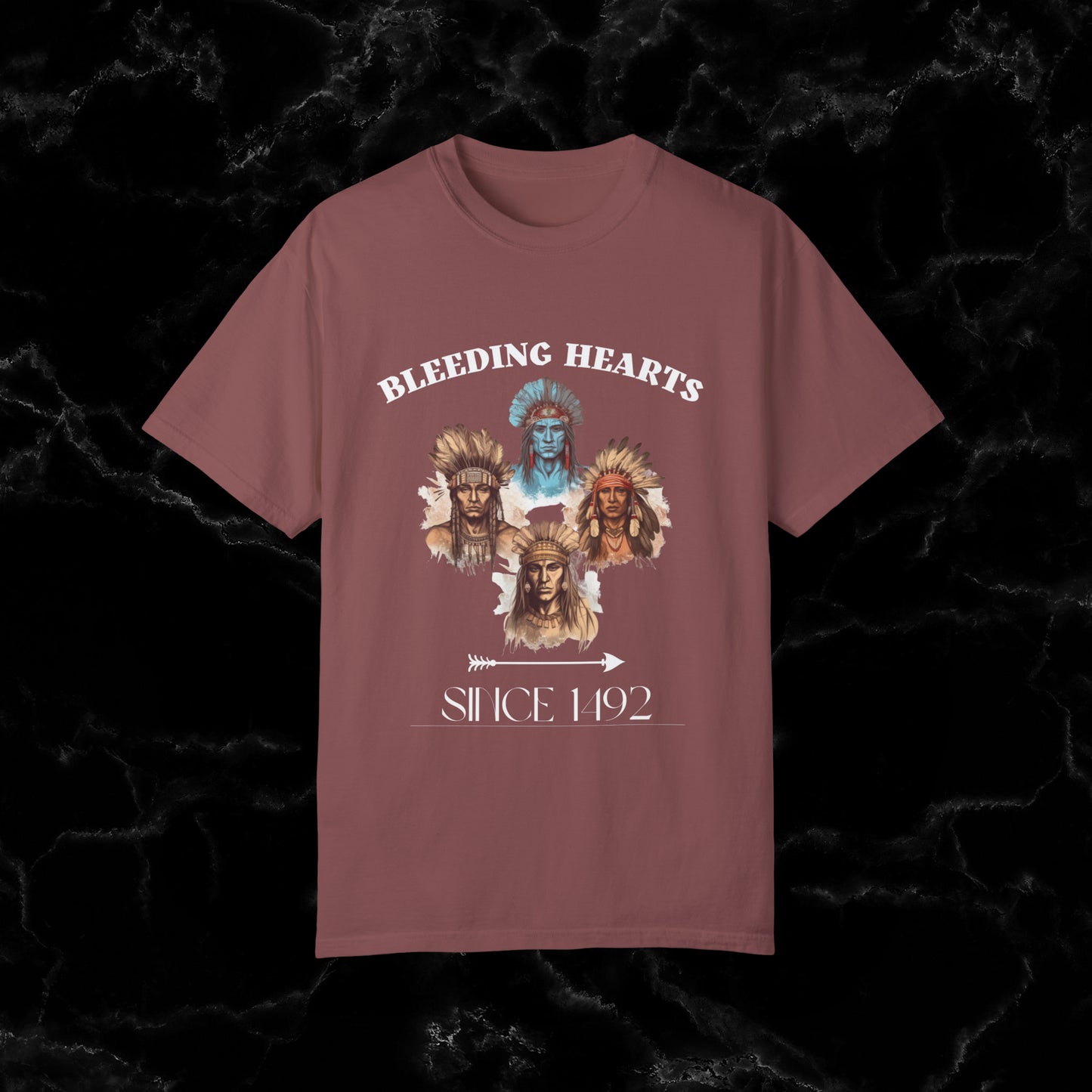 Native American Comfort Colors Shirt - Authentic Tribal Design, Nature-Inspired Apparel, 'Bleeding Hearts since 1492 T-Shirt Brick S 