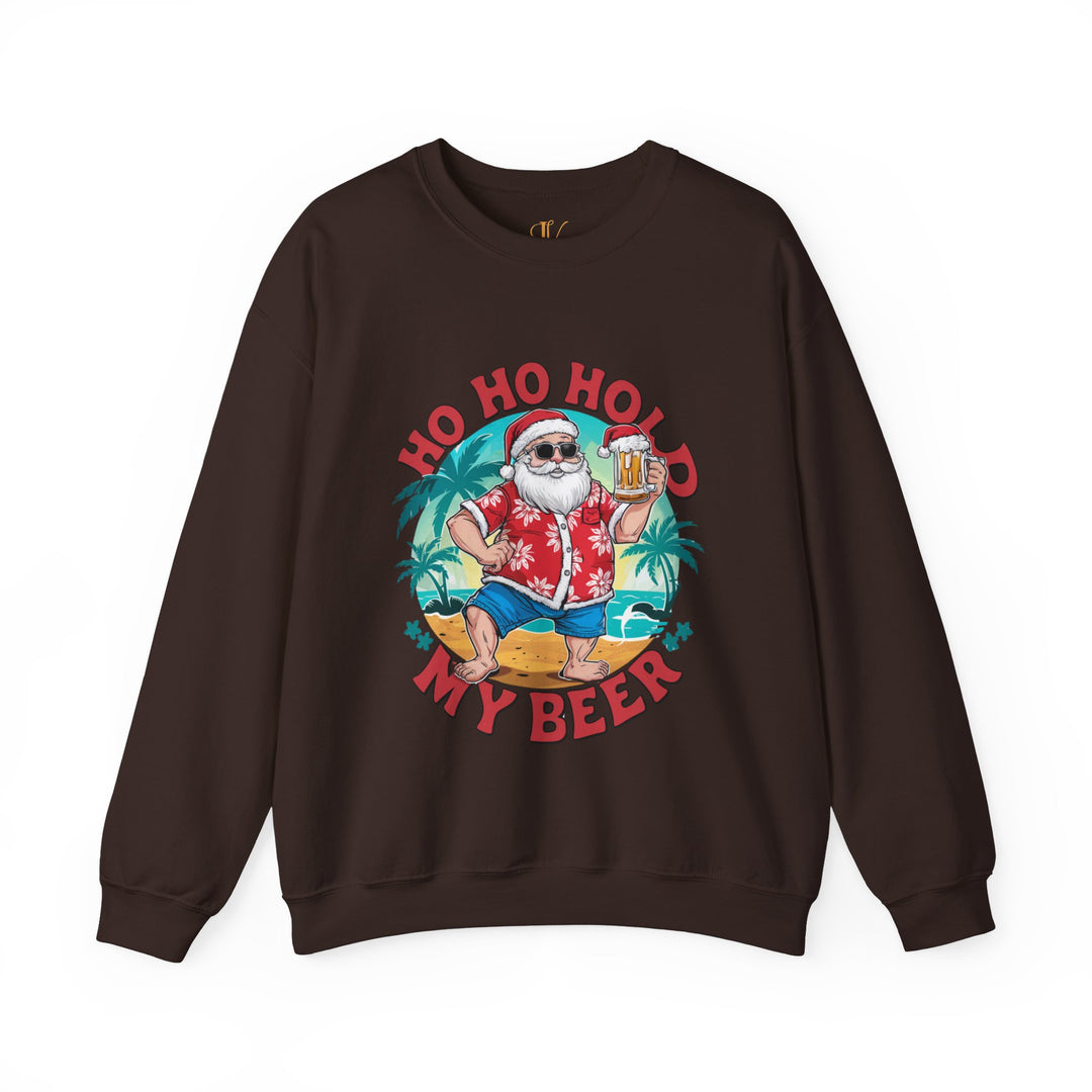 Santa Hold My Beer Sweatshirt Sweatshirt Printify S Dark Chocolate