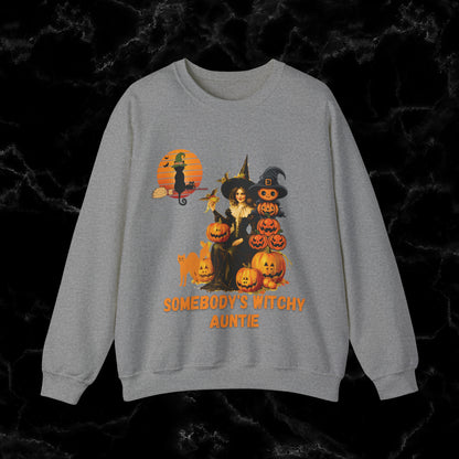 Somebody's Witchy Auntie Sweatshirt - Cool Aunt Shirt for Halloween Sweatshirt S Graphite Heather 