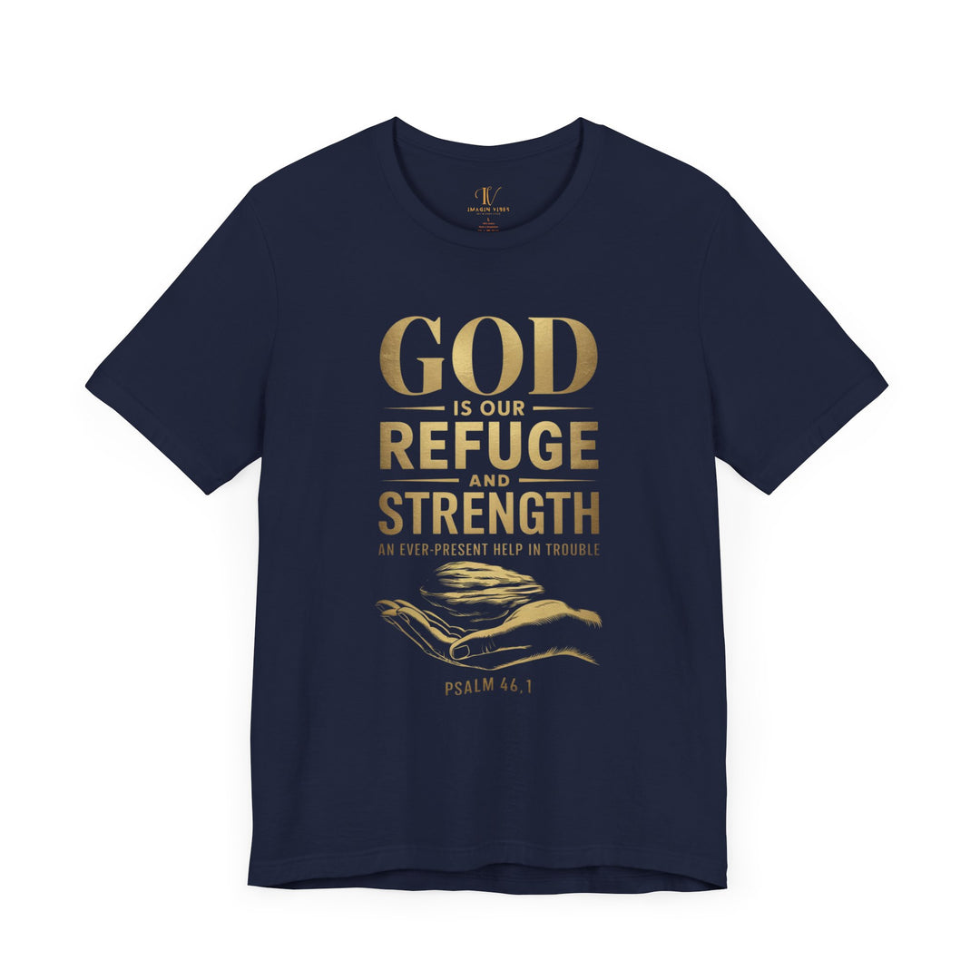 Religious Tee with Psalm 46:1 Verse T-Shirt Printify Navy XS