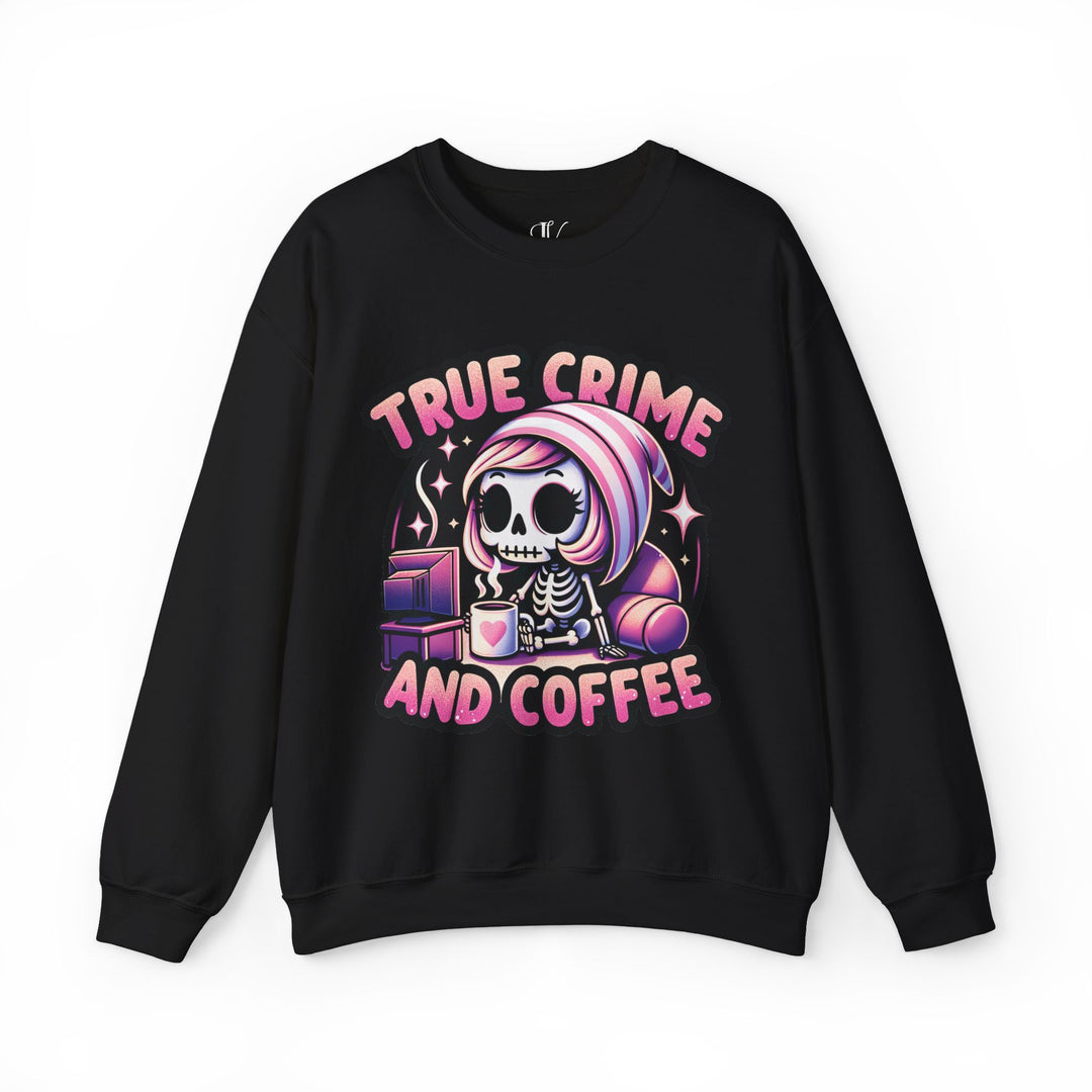 True Crime and Coffee: Skeleton Sweatshirt Sweatshirt Printify S Black