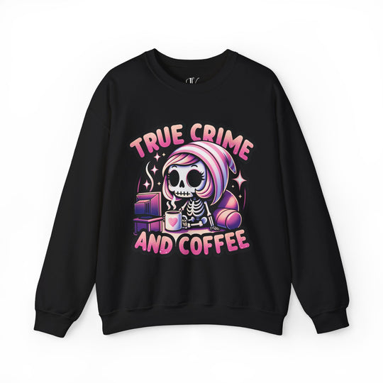 True Crime and Coffee: Skeleton Sweatshirt Sweatshirt Printify S Black