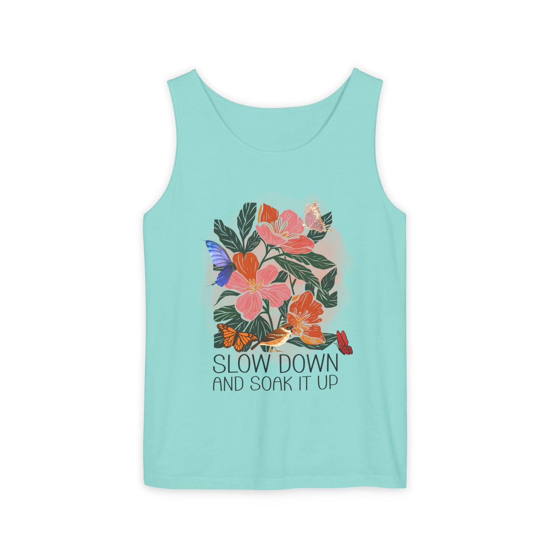 Floral Tank Top - Slow Down and Soak It Up Tank Top Printify Chalky Mint XS