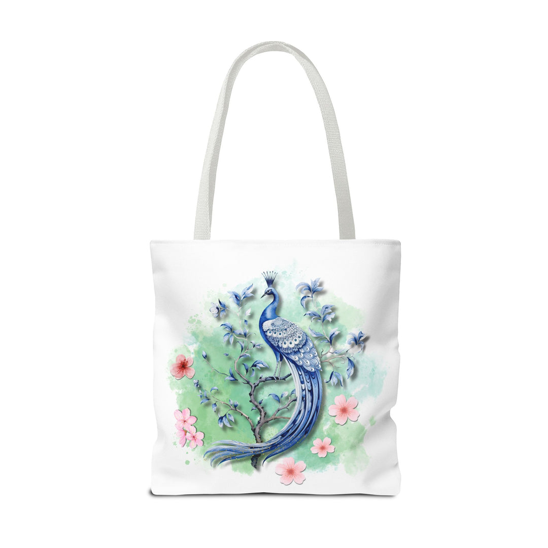 Peacock Tote Bag - Elegant and Delicate Floral Branch Bags Printify 18" × 18'' White