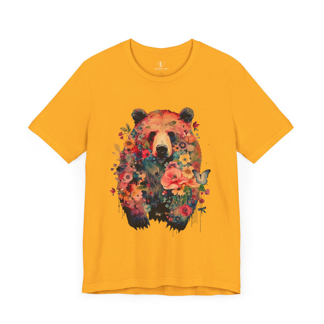 Bear Face Floral Tee T-Shirt Printify Gold S