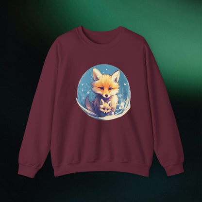 Vintage Forest Witch Aesthetic Sweatshirt - Cozy Fox Cottagecore Sweater with Mommy and Baby Fox Design Sweatshirt S Maroon 