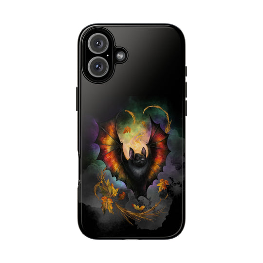 Phone Case - Gothic Bat and Autumn Leaves Phone Case Printify iPhone 16 Plus Glossy