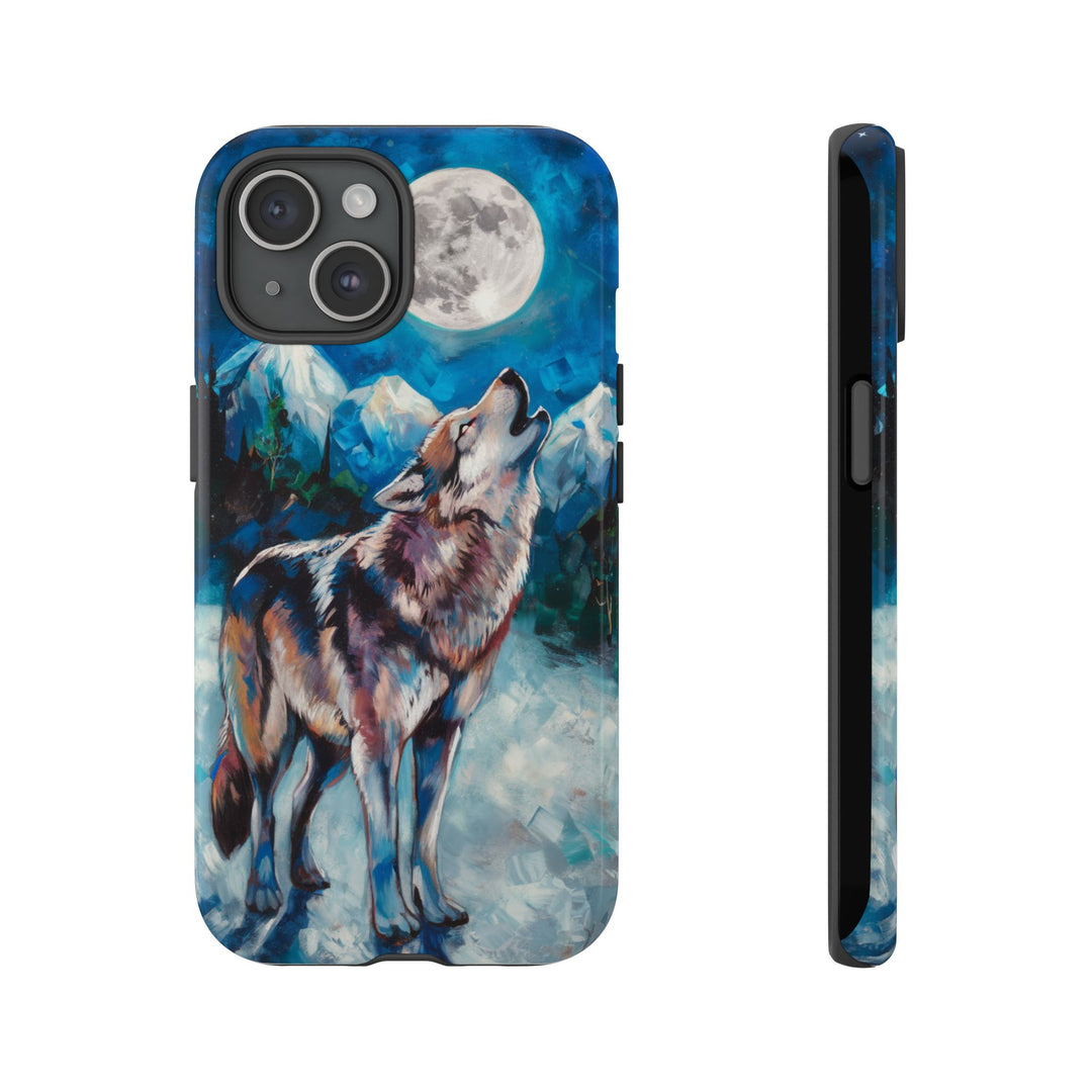 Wolf Howling Tough Case - Impressionist Style Phone Case Printify iPhone 15 Glossy