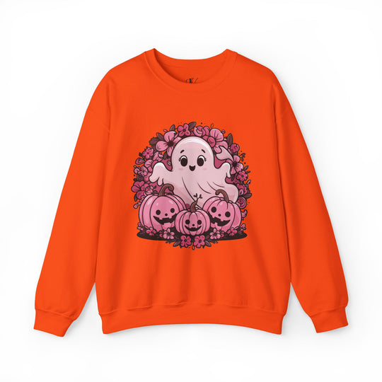 Cute Pink Ghost Halloween Sweatshirt Sweatshirt Printify S Orange