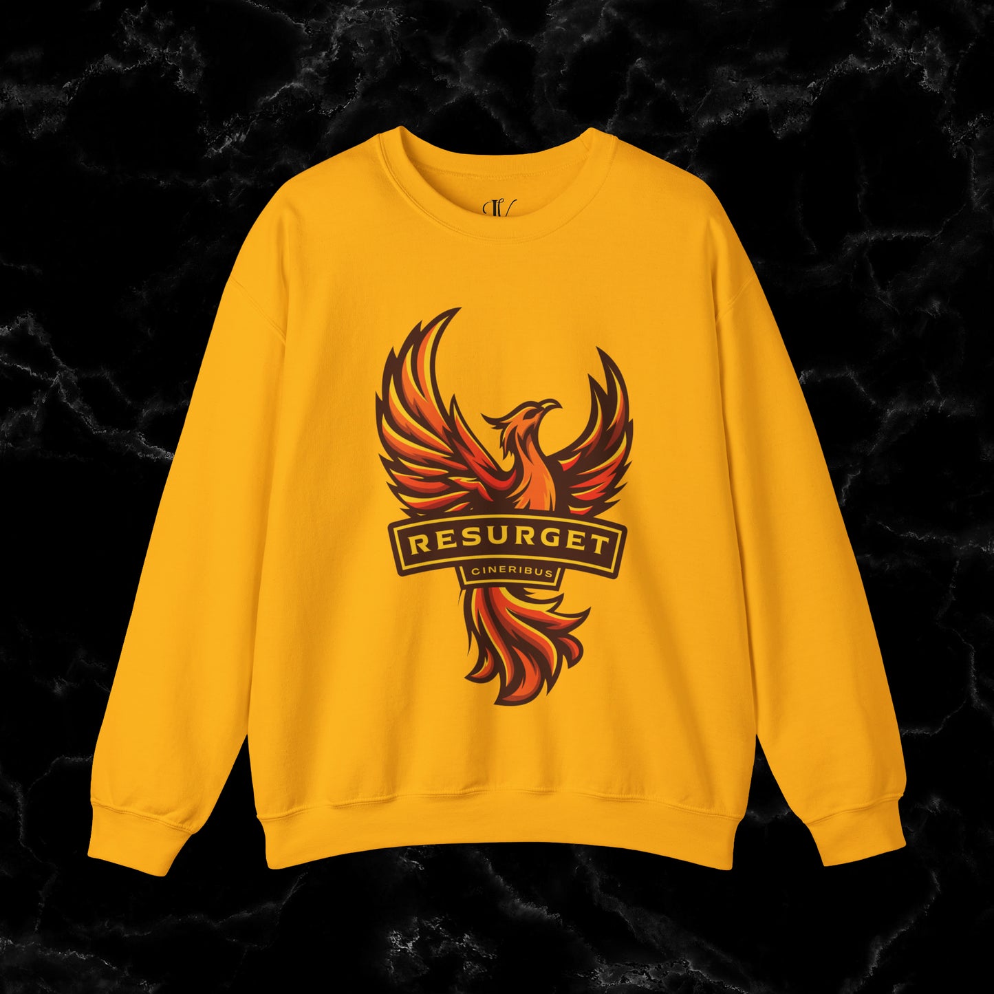 Resurget Cineribus Unisex Crewneck Sweatshirt - Latin Inspirational Gifts for Sports Football Fans Sweatshirt S Gold 