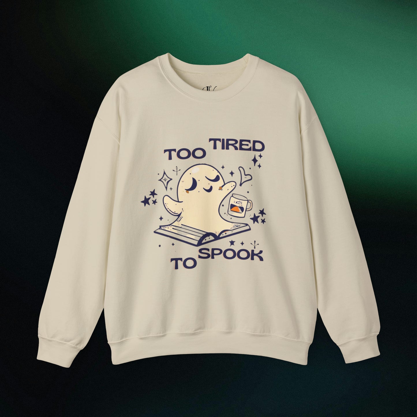 Spooky Literary Spirits: Ghost Reading Books Sweater - Bookish Halloween Sweatshirt for a Hauntingly Stylish Look, Perfect Halloween Teacher Gift and Librarian Halloween Sweatshirt S Sand 
