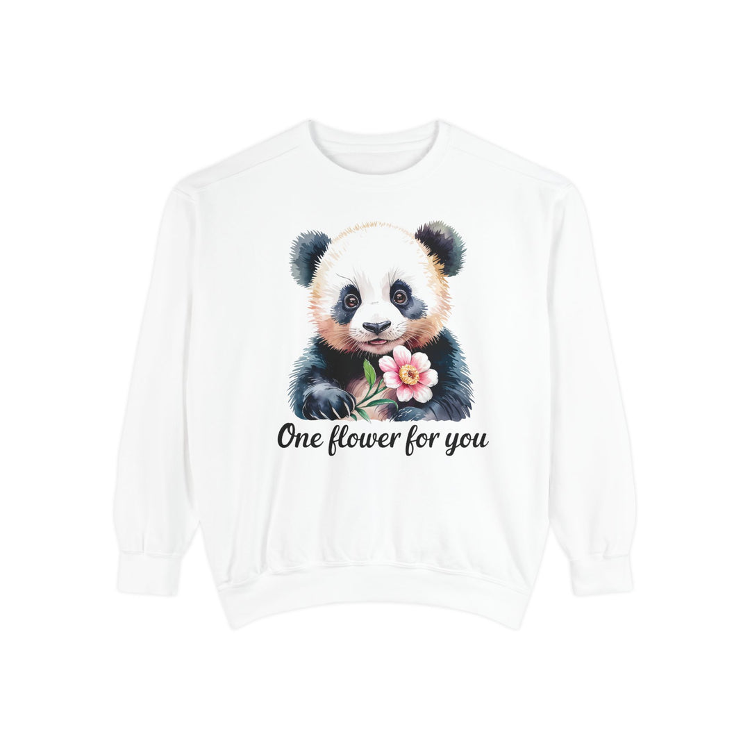 Panda Flower Garment-Dyed Sweatshirt Sweatshirt Printify White S