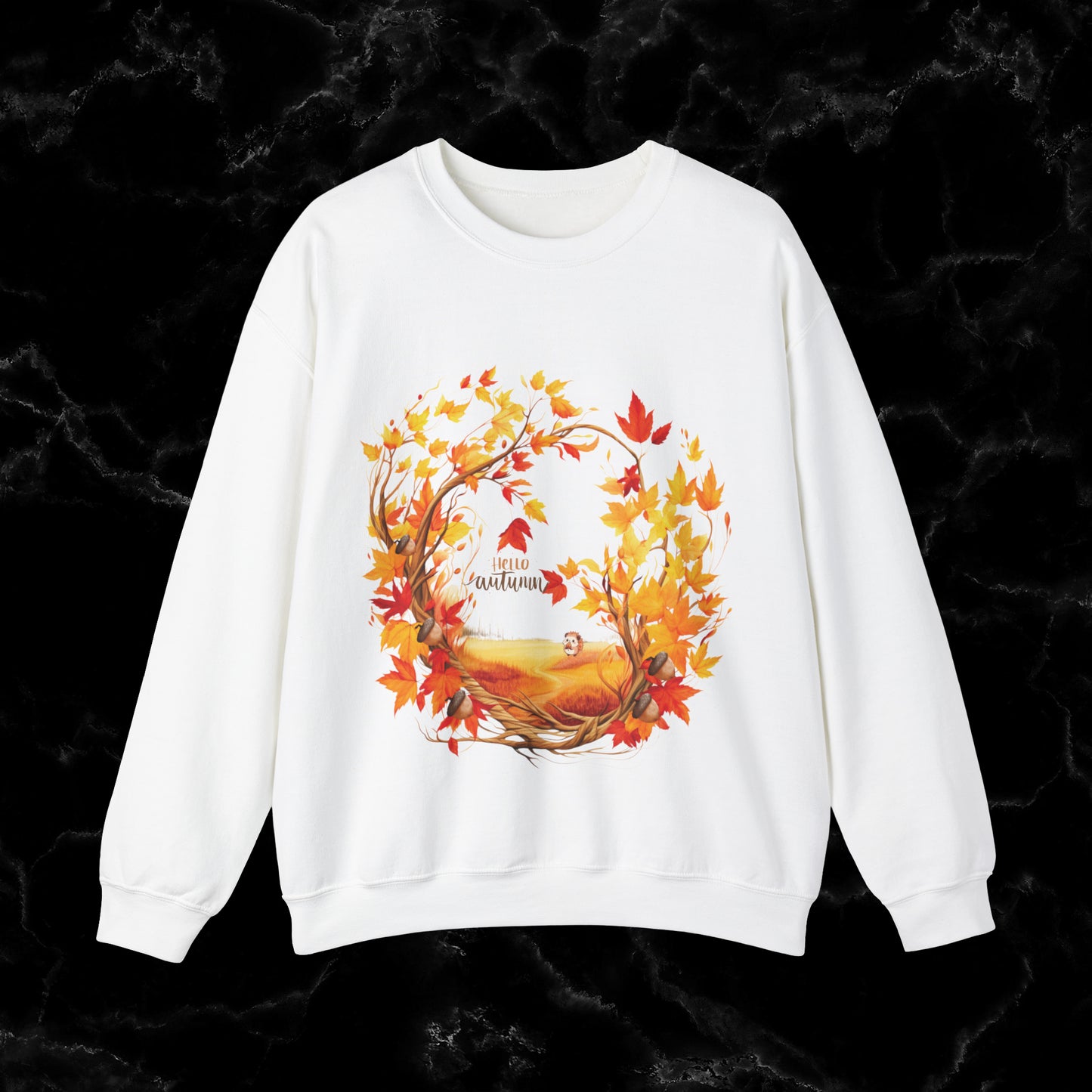Hello Autumn Sweatshirt | Fall Design - Fall Seasonal Sweatshirt - Beauty Of Autumn Sweatshirt S White 