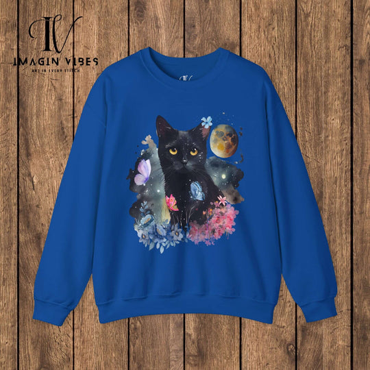 Imagin Vibes: Floral Cat & Butterflies Sweatshirt Sweatshirt S Royal 