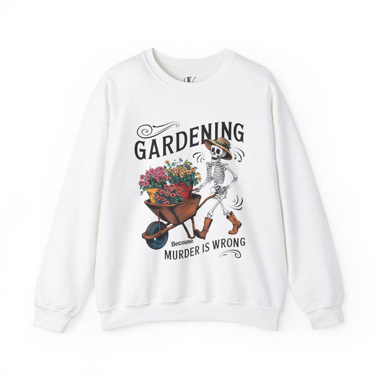 Skeleton Gardening Sweatshirt - Vintage Retro Sweatshirt Printify L White