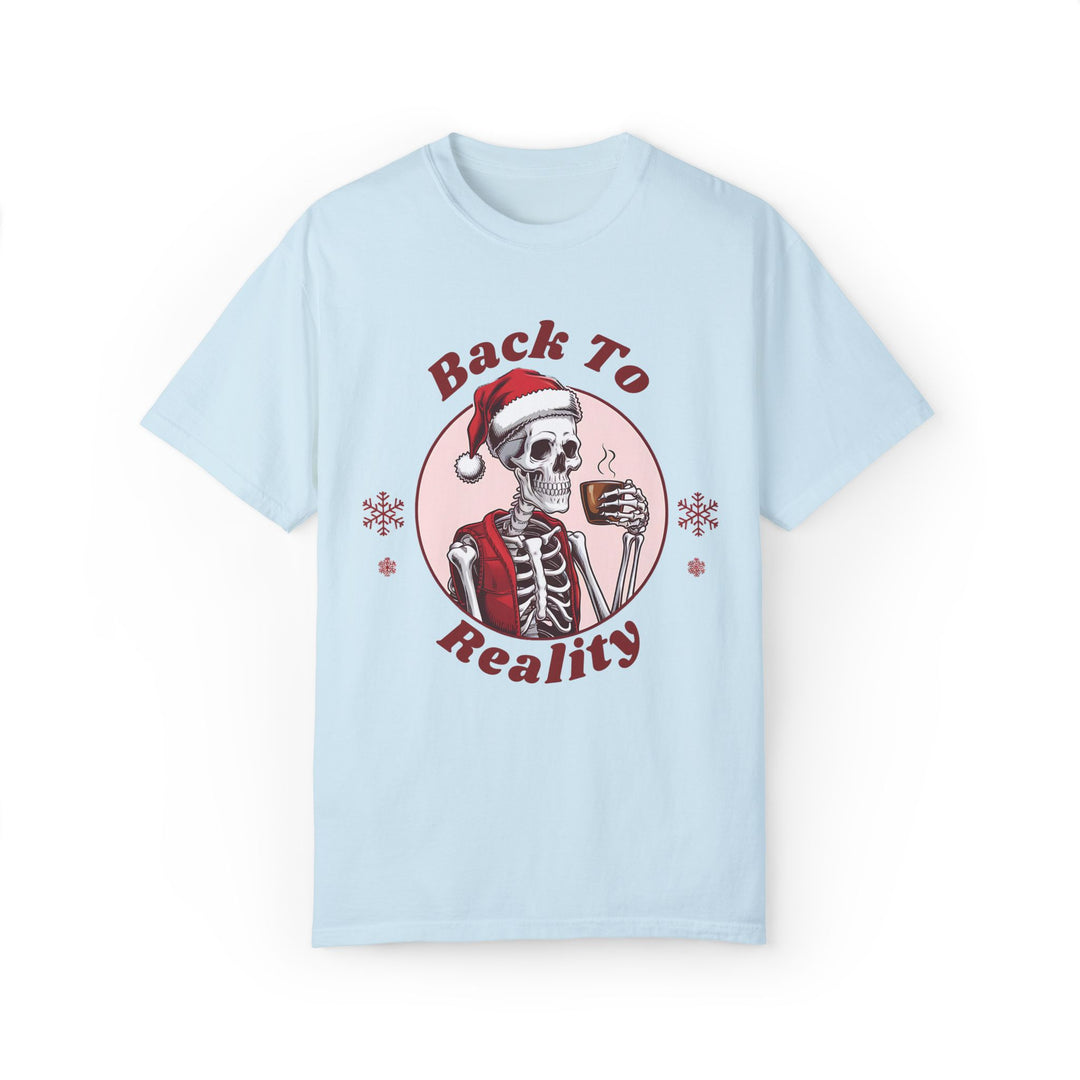 Back To Reality Skeleton Santa Coffee T-shirt T-Shirt Printify Chambray S