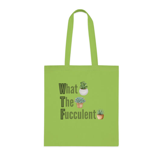 Funny Cotton Tote Bag - What The Fucculent - Gardening Pun Bags Printify One size Lime