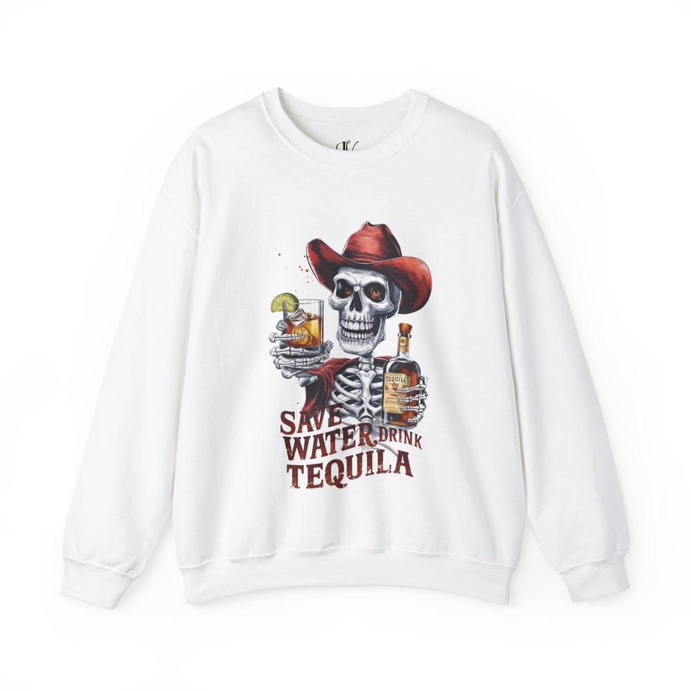 Sweatshirt - Save Water Drink Tequila Skeleton Sweatshirt Printify S White