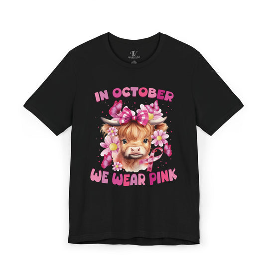 Breast Cancer Highland Cow In October We Wear Pink T-Shirt