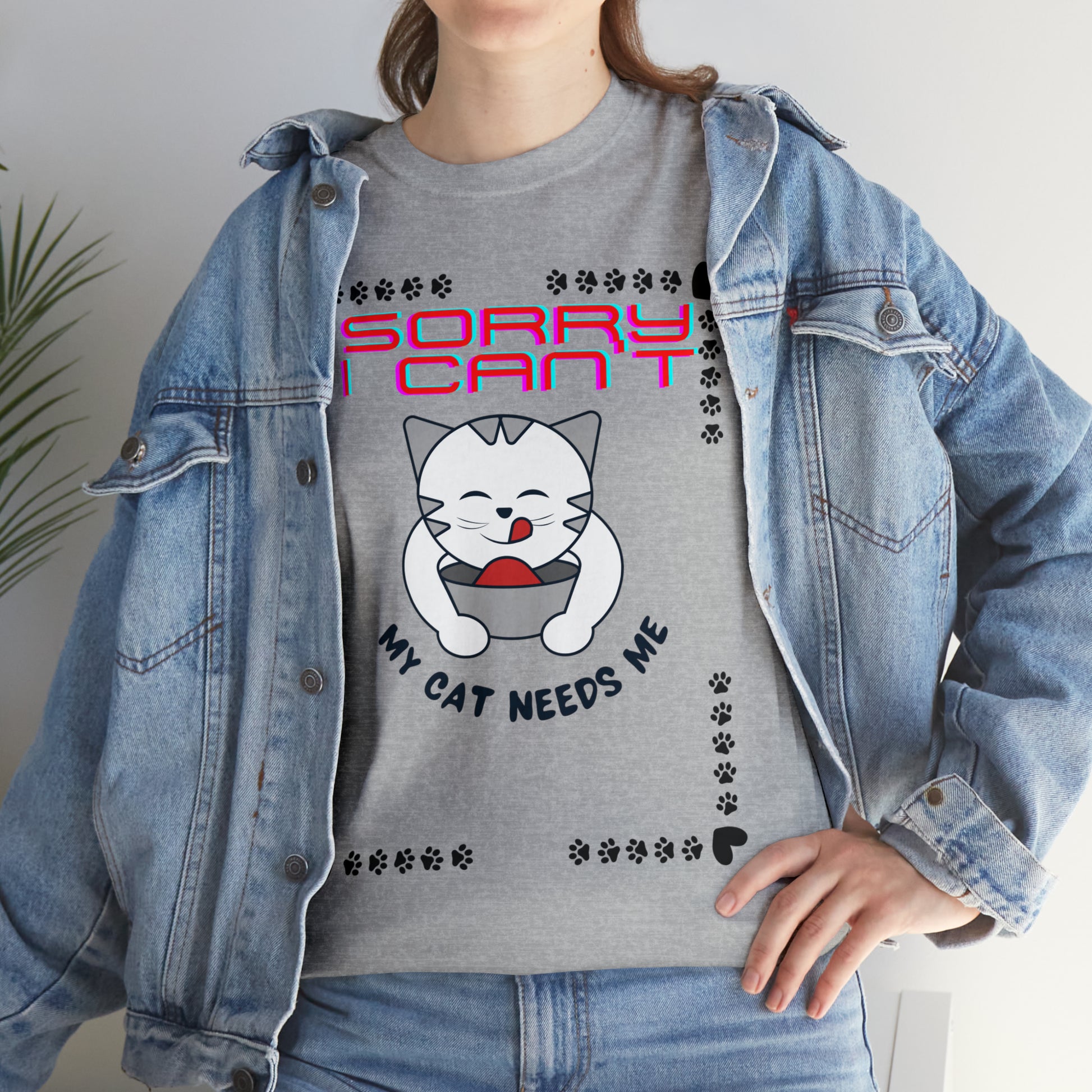 Sorry I Can't My Cat Needs Me T-Shirt | Cat Mom Shirt | Cat Lover Gift | Cat Mom Gift | Animal Lover Gift for Women T-Shirt   