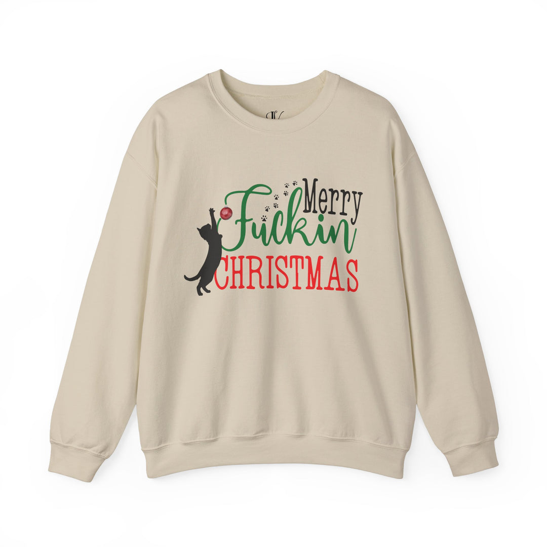 Christmas Cat Sweatshirt - Bold Profanity and Cat