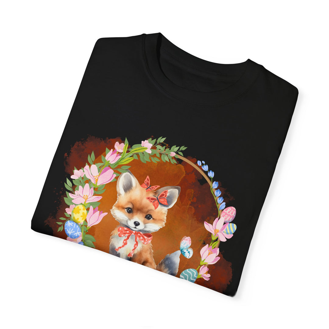 Fox Illustration Springtime Unisex Garment-Dyed T-shirt T-Shirt Printify