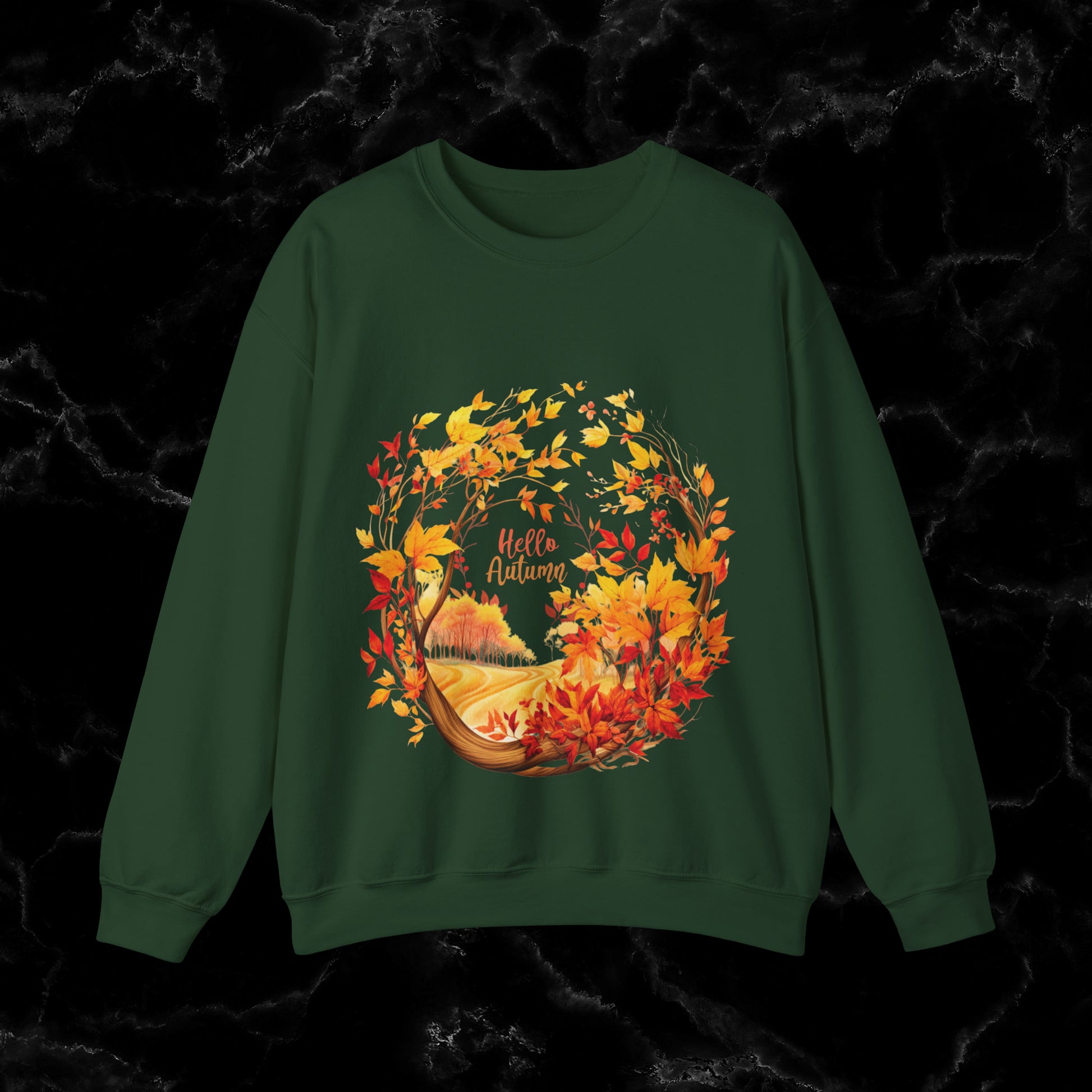 Hello Autumn Sweatshirt | Fall Design | Fall Seasonal Sweatshirt | Autumn Design Sweatshirt S Forest Green 