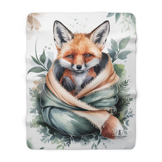 Sherpa Fleece Blanket - Cozy Fox Watercolor