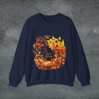 Hello Autumn Sweatshirt | Fall Design | Fall Seasonal Sweatshirt | Autumn Design I Love Fall Sweatshirt M Navy 