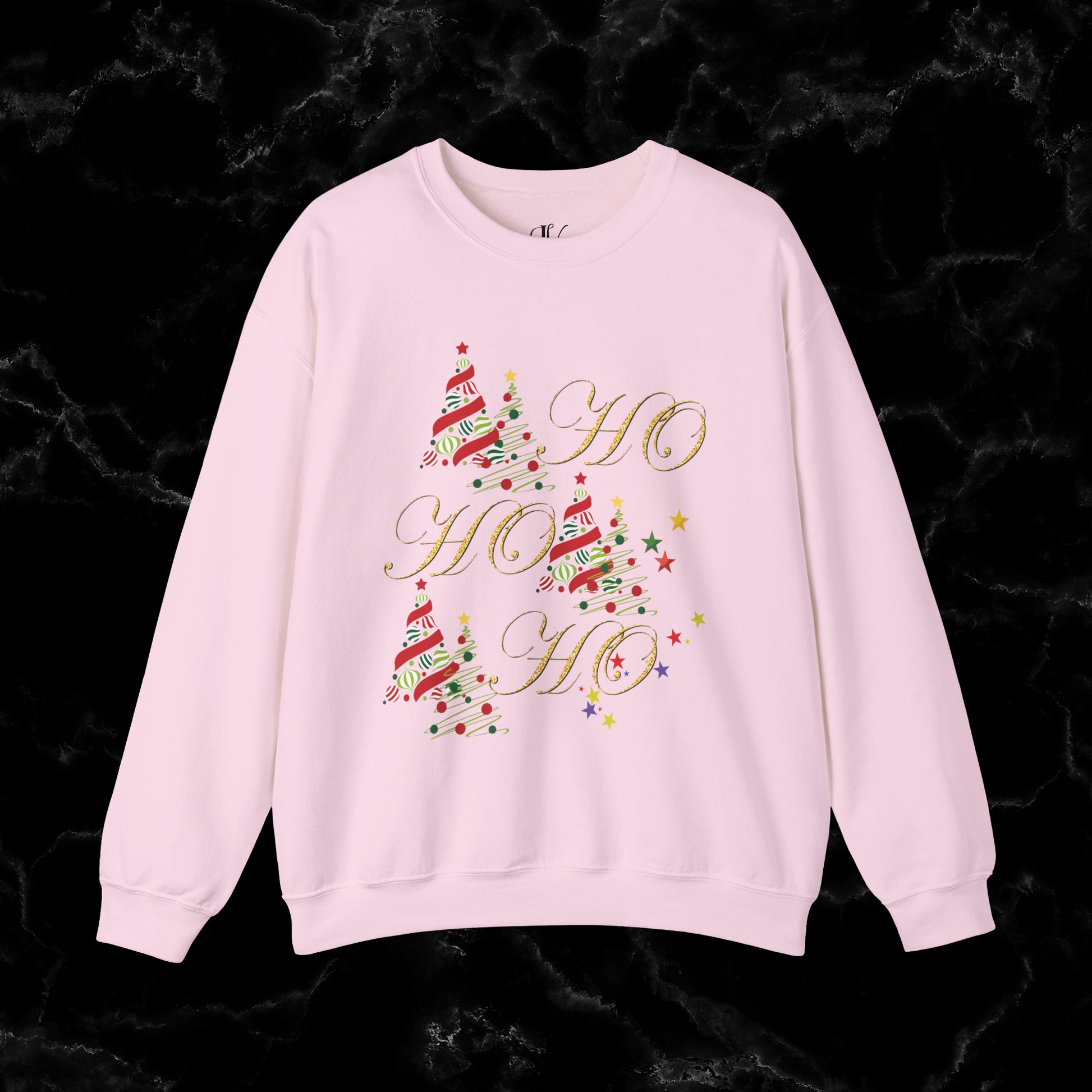 Ho Ho Ho Sweatshirt | Christmas Shirt - Christmas Gift - Santa Shirt - Holiday Shirt - Christmas Trees Sweatshirt - Cute Christmas Tee Sweatshirt S Light Pink 