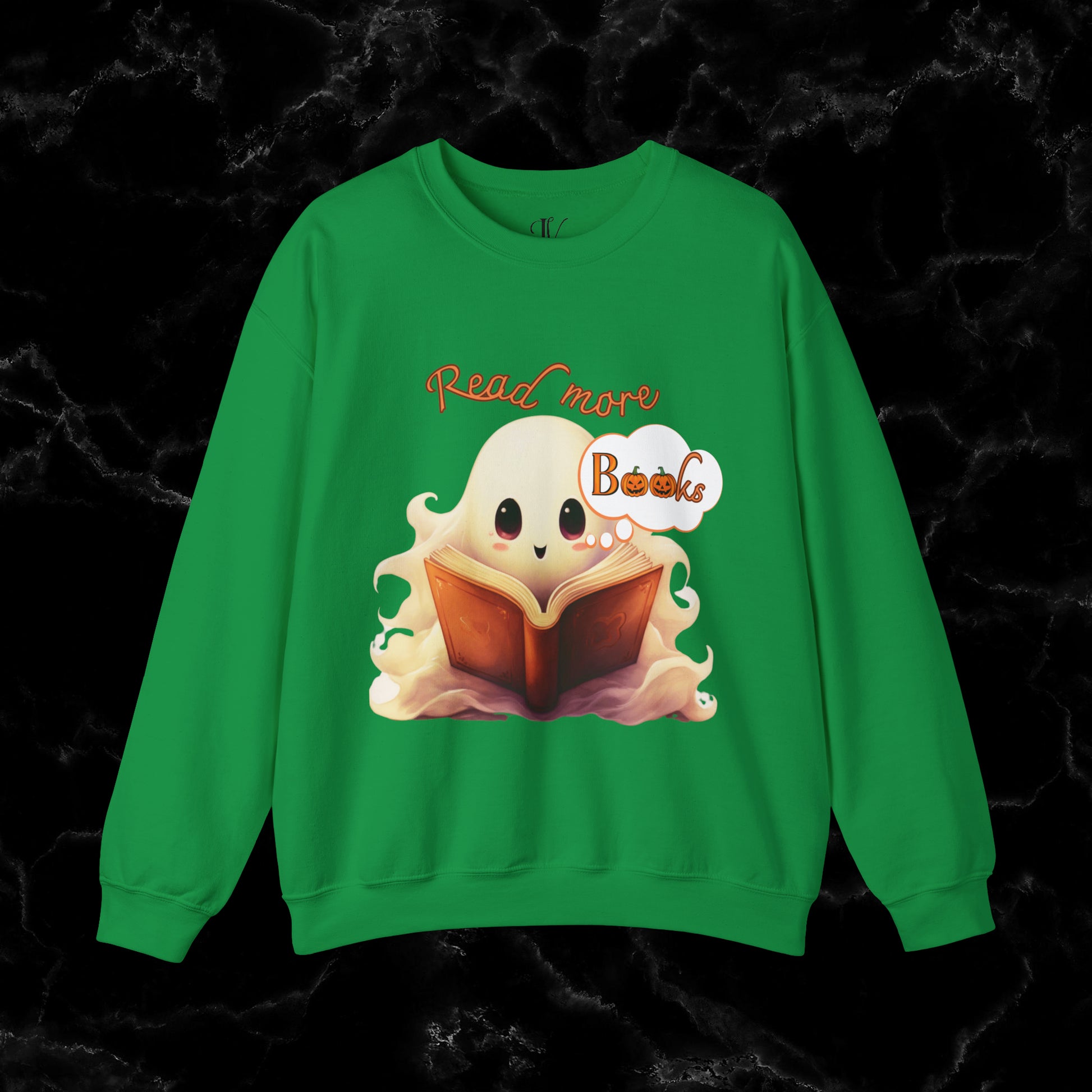 Read More Books Sweatshirt - Book Lover Halloween Sweater for Librarians and Students Sweatshirt S Irish Green 